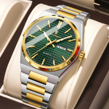 Reloj de pulsera de lujo para hombre POEDAGAR, resistente al agua, luminiscente, de acero inoxidable, con fecha y día de la semana, de cuarzo, estilo ejecutivo.