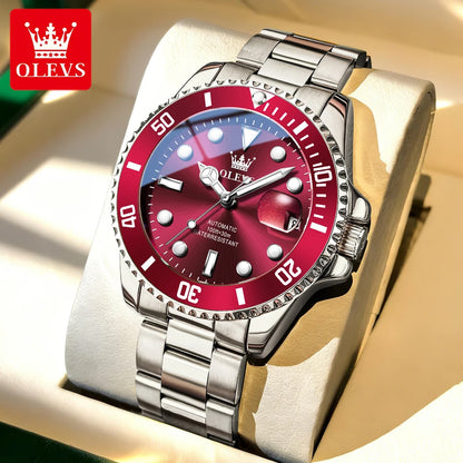 Relógio mecânico automático de luxo para homem OLEVS 6650 – Estanque, luminescente, bracelete em aço – Relógio de pulso para homem, estilo profissional, marca de prestígio