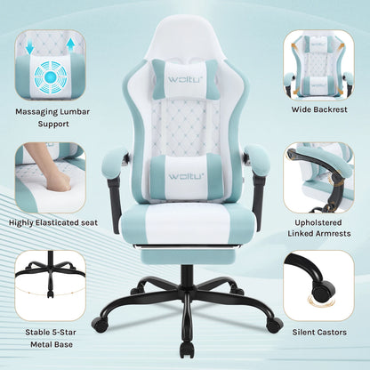 Silla de ordenador giratoria WOLTU con función de masaje, silla de oficina ergonómica con almohada y reposapiés, silla gaming ajustable en altura