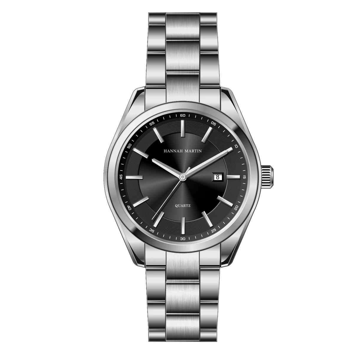 Ρολόι χαλαζία HANNAH MARTIN, 40 mm, για άνδρες, μπρασελέ από μαύρο ανοξείδωτο ατσάλι, αδιάβροχο έως 3 bar, στυλ sport-chic