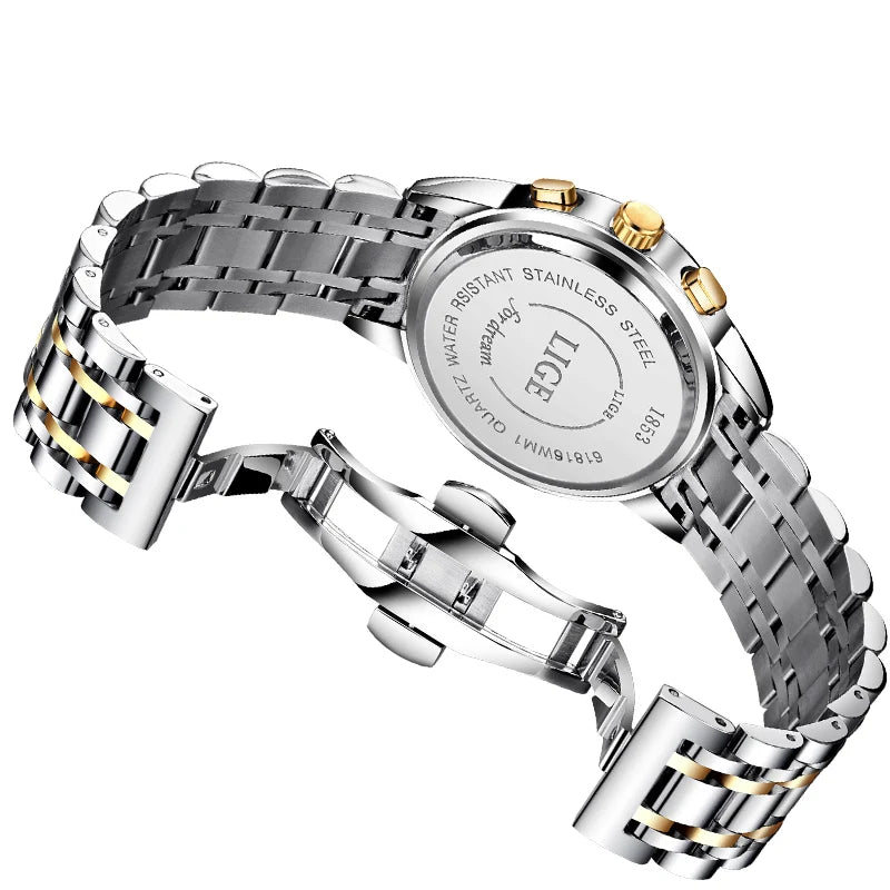 Pánské hodinky LIGE – luxusní chronograf, ležérní sportovní styl, vodotěsné, celokovové, quartzový strojek