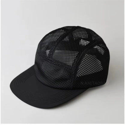 Fashion Retro Mesh Baseball Cap 5 Panel Flat-brimmed Sun Visor Cap Breathable Adjustable Quick-drying Hat Unisex