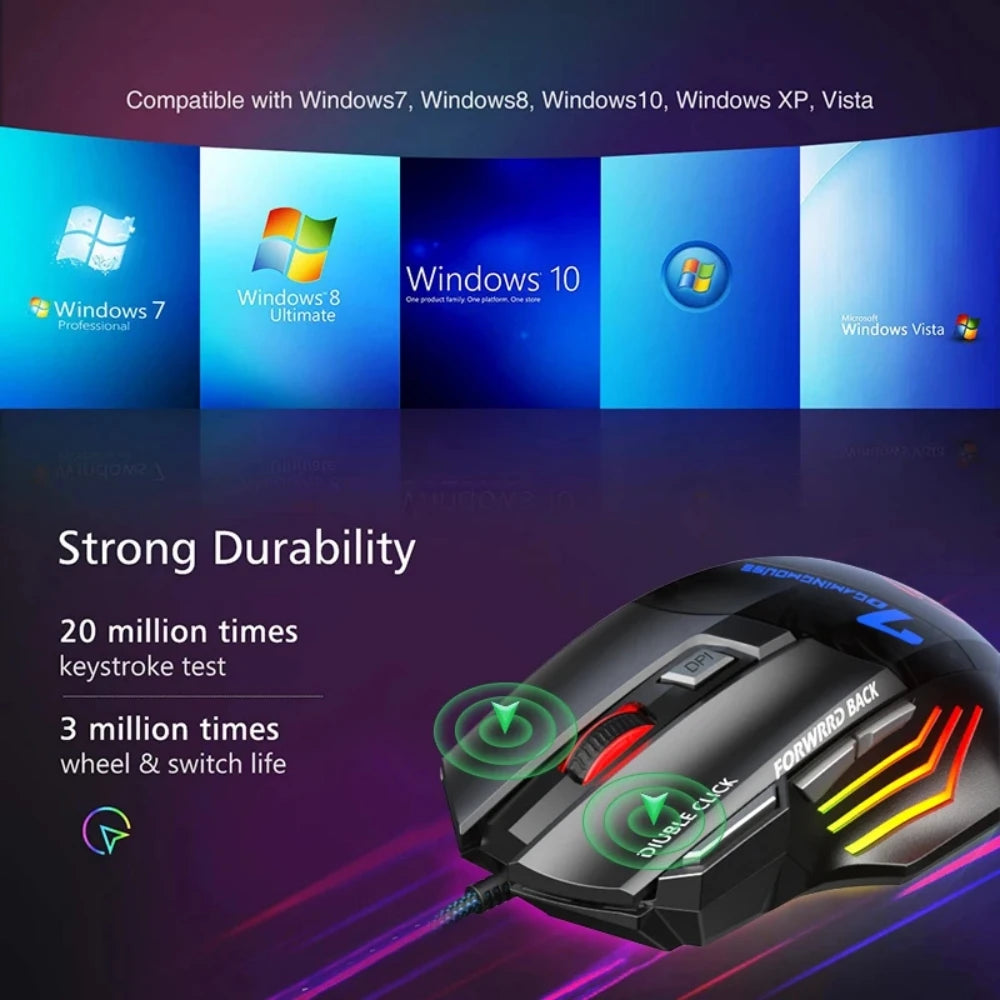 Wired Gaming Mouse, Gamer Computer Mouse with RGB Backlit, Ergonomic Design, Silent Backlight, LED, 7 Buttons, USB Mice for PC Desktop