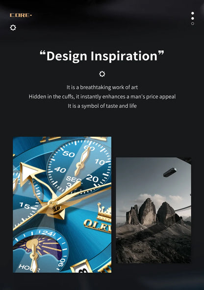 OLEVS 3675 Mens Watch Original Multifunctional Chronograph Quartz Watch Moon Phase Watches For Men Waterproof Mens Gifts Reloj