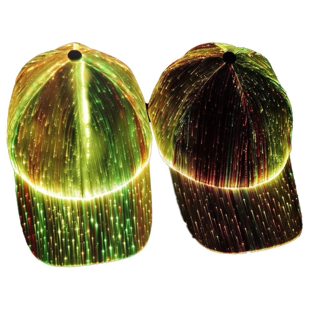 Fiber Optic Cap LED Hat with 7 Colors Luminous Glowing EDC Baseball Hats USB Charging Light Up Caps Performance Led Cap