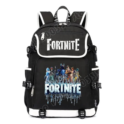 Zaino Fortnites di grande capacità, borsa casual a tracolla con porta USB, unisex, stile anime, cartella per studenti, nuovo regalo di cancelleria elegante