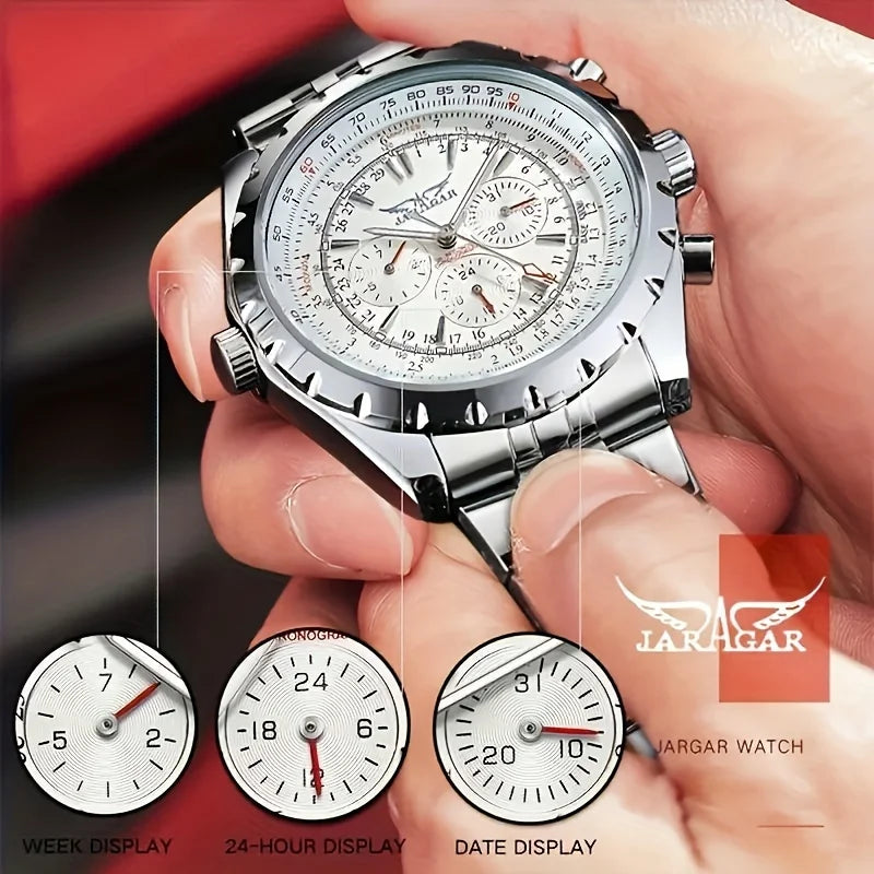 Mechanisch herenhorloge van roestvrij staal — hol ontwerp, grote wijzerplaat