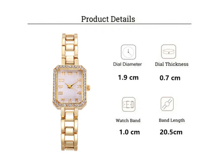 Luxury Women's Watch 2023 New Simple Square Full Diamond Digital Quartz Watch Gold Stainless Steel Bracelet Women's Dress Clock