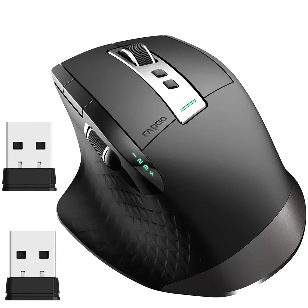 Rapoo MT710L Multi-Mode Rechargeable Wireless Bluetooth Mouse, Ergonomic 4000 DPI Wireless Mouse for Up to 4 Devices with Programmable Buttons
