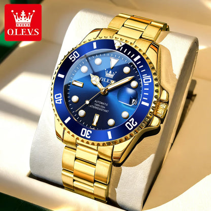 Relógio mecânico automático de luxo para homem OLEVS 6650 – Estanque, luminescente, bracelete em aço – Relógio de pulso para homem, estilo profissional, marca de prestígio