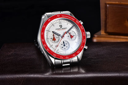 Montre pour homme PAGANI DESIGN « New Moon » – Montre à quartz de luxe, chronographe, verre saphir avec traitement antireflet, lunette en céramique, aiguilles luminescentes