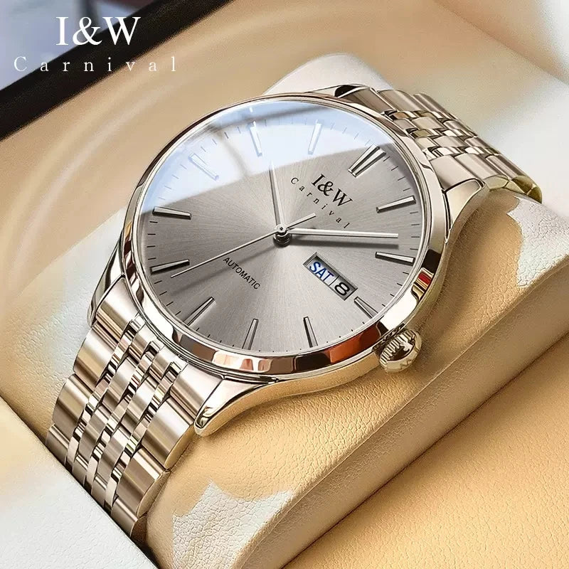 Carnival High-end Series I&W Brand Automatické mechanické hodinky Pánske vodotesné hodinky Oceľ 316L Safír Pánske hodinky na biznis