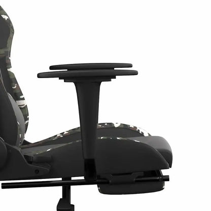 Gaming Chair Massage Footrest Black & Camouflage 67X64X116-127 cm in Imitation Leather, 360° Adjustable Reclining Seat Load Capacity 110 kg