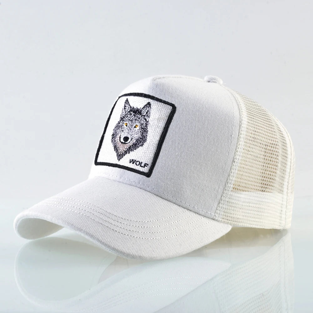 K Snapback Trucker Cap Men's Breathable Mesh Baseball Caps For Women Outdoor Casual Baseball Hat With Wolf Embroidery Patch