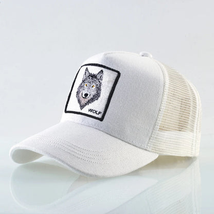 K Snapback Trucker Cap Men's Breathable Mesh Baseball Caps For Women Outdoor Casual Baseball Hat With Wolf Embroidery Patch