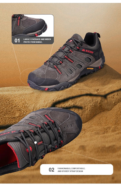 HIKEUP Hiking Shoes Men's Winter Climbing Trekking Sneakers for Men Leather Breathable Outdoor Anti-Skid Sports Work Shoes