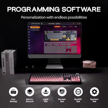 AULA F108 PRO Esports Gaming Mechanical Keyboard Three Mode Custom Multi-Knob RGB Backlight Keyboard with TFT Smart Display