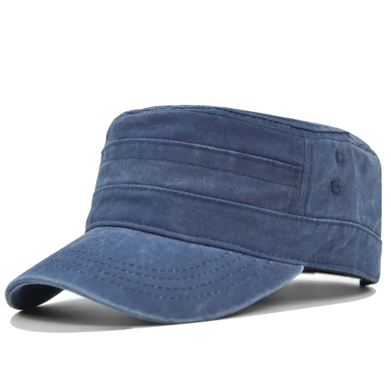 Casual Washed Cotton Flat Top Hat Adjustable Fisher Caps Men Women Cadet Military Cap Unique Design Vintage Cap Four Season ﻿