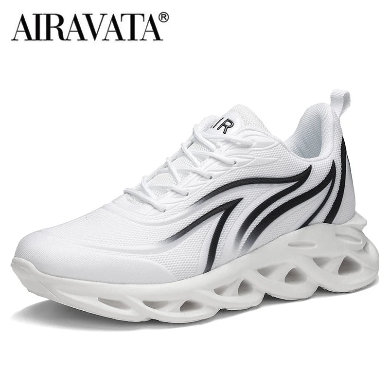Herr-sneakers med flammönster, Flying Weave-sportskor, bekväma löparskor, utomhusskor för män, sportskor