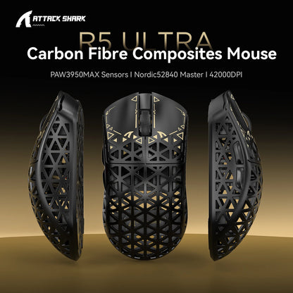 ATTACK SHARK R5 Ultra Carbon Fiber Wireless 8K Gaming Mouse 39g SUPERLIGHT, PixArt PAW3950MAX Gaming Sensor, 8000Hz Wireless Poll