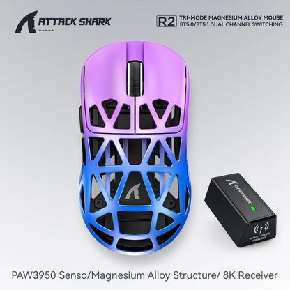 Attack Shark R2 bežični gaming miš PAW3950 8K od magnezijeve legure, lagani gaming miš s Bluetooth tri-mode povezivanjem za gaming/ured