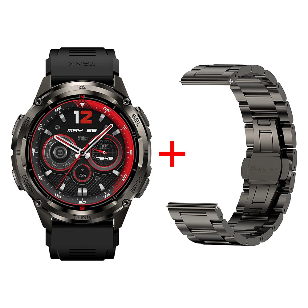 Ceas inteligent KOSPET TANK T3 Ultra 2 pentru bărbați, cu GPS, din oțel inoxidabil, rezistent la apă până la 50 m, IP69K, monitor de sănătate, compatibil cu Android și iOS