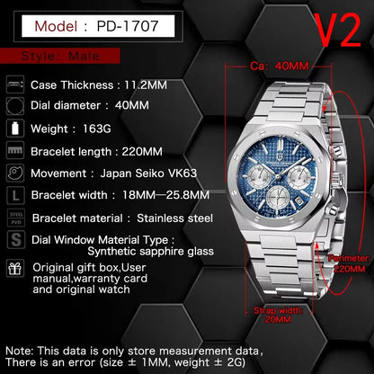 Pagani Design 2026 New Vk63 Fashionable Men V2 Quartz Chronograph Luxury Sapphire Stainless Steel Waterproof Sport 20Bar Luminou