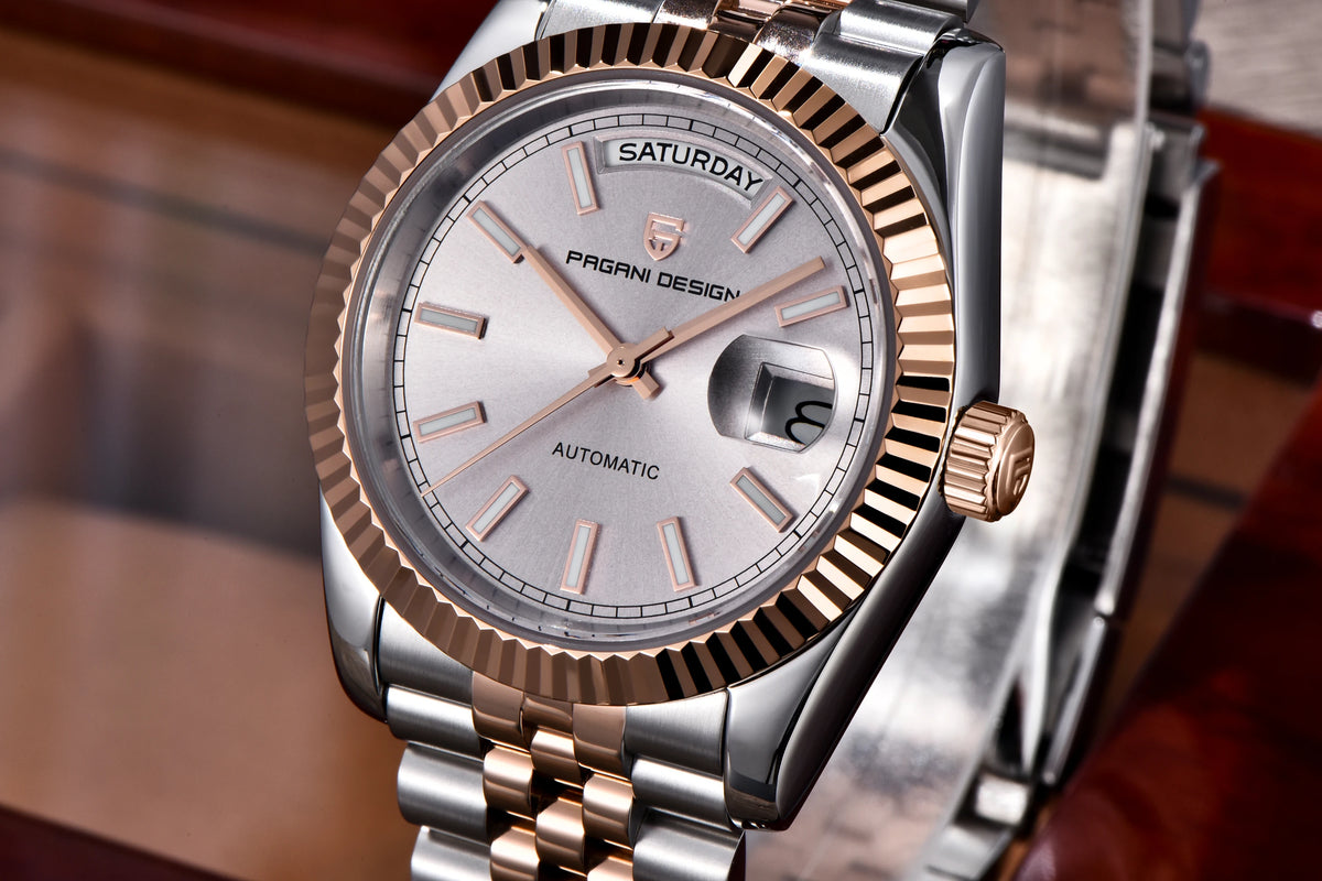 PAGANI DESIGN Luxe herenhorloge met saffierglas, lichtgevende wijzers, roestvrij staal, week- en datumweergave, mechanisch, waterdicht, ST16 herenhorloge