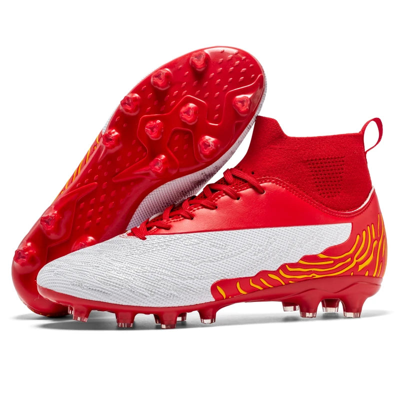 Chaussures de Football noires pour hommes, crampons AG/FG, bottes d'entraînement pour hommes, chaussures de Sport à cheville haute, baskets pour enfants et adultes 35-45