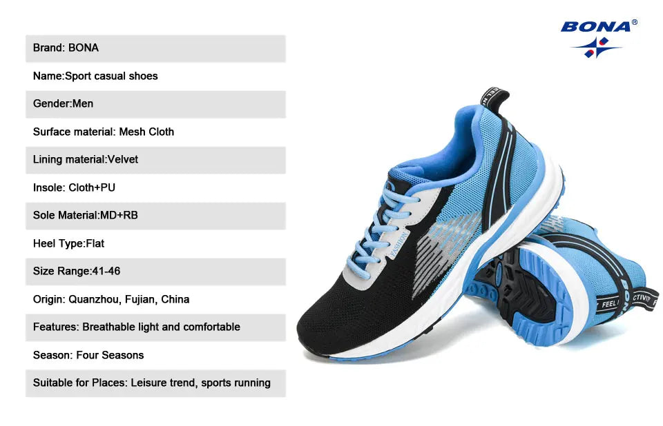 BONA New Popular Style Men Running Mesh Weaving Upper Sport Shoes ventilate Jogging Walking Sneakers Lace Up