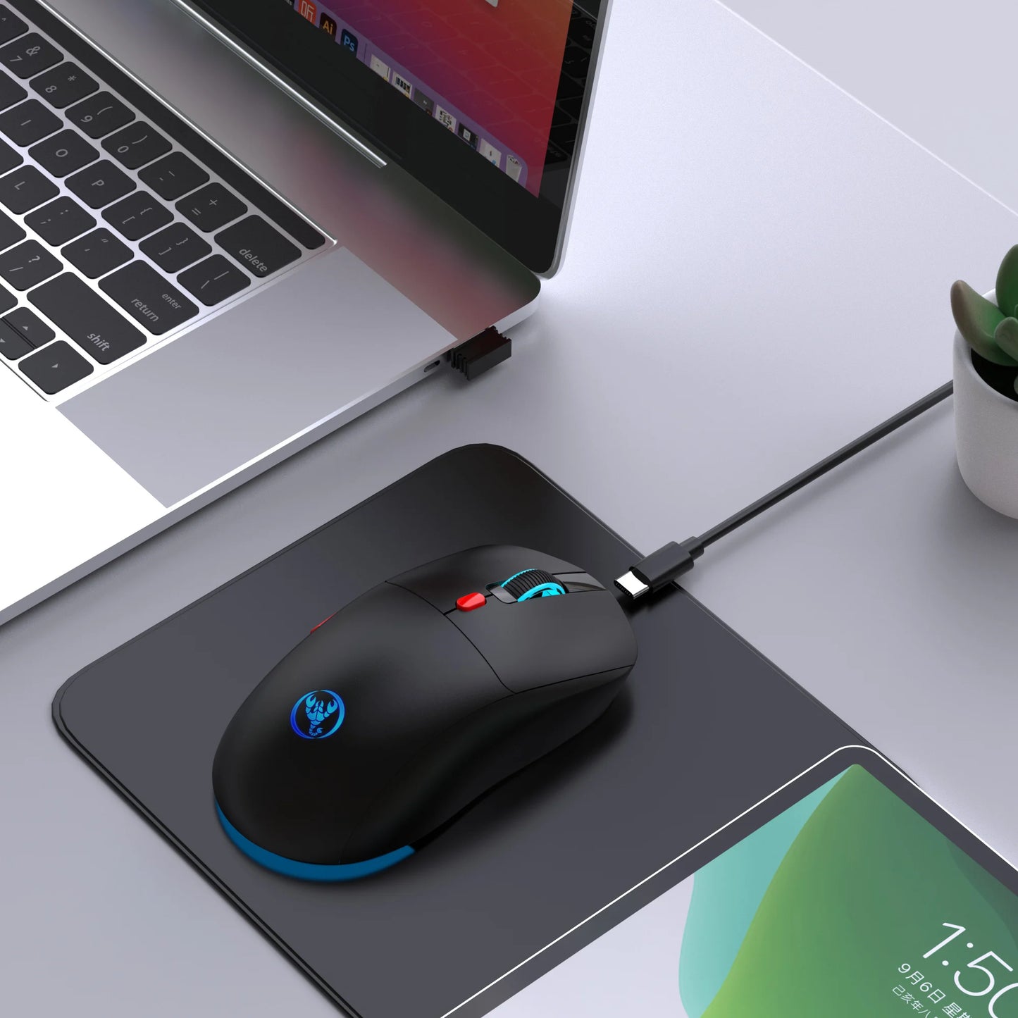 Rechargeable 2.4G USB Wireless Mouse Adjustable 3600dpi 7 Colors RGB Comfortable Mice for Home Office Laptop Computer Gamer