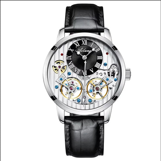 AILANG watch men's advanced expensive automatic mechanical watch Rome double tourbillon waterproof watch.