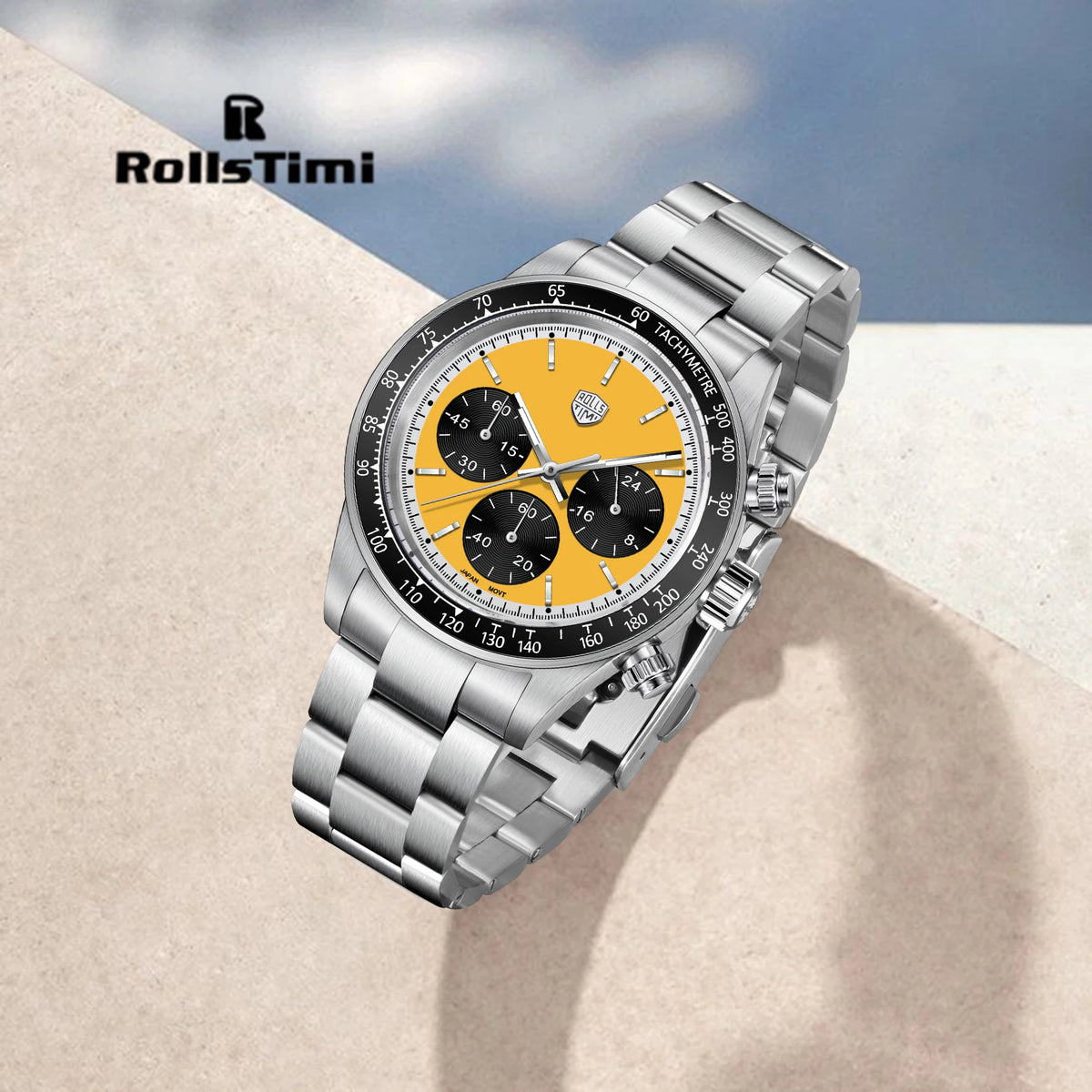 ROSSITIMI Urban Premium Men Quartz Watch Light Luxury Sports Stainless Steel VK63 Tachymeter Luminous 100m Diving Luminous Reloj