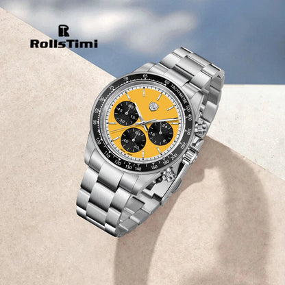 ROSSITIMI Urban Premium Men Quartz Watch Light Luxury Sports Stainless Steel VK63 Tachymeter Luminous 100m Diving Luminous Reloj