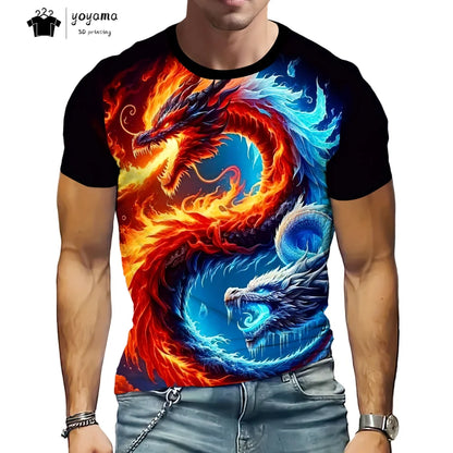Pánská trička s motivem draka, tričko s krátkým rukávem, módní streetwear, tričko s kulatým výstřihem, trendové zvířecí motivy, 3D tisk, volný střih, univerzální pánské oblečení