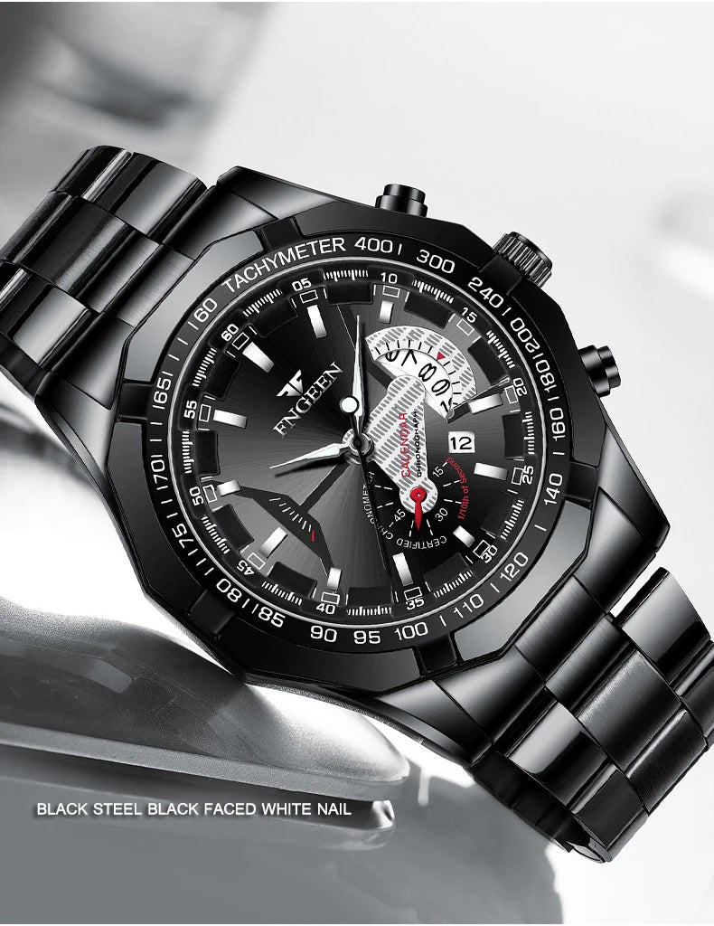 Montre-bracelet à quartz de luxe BINBOND pour homme, lumineuse, étanche, date automatique, en acier inoxydable
