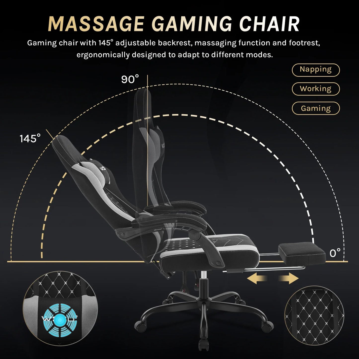 Silla de ordenador giratoria WOLTU con función de masaje, silla de oficina ergonómica con almohada y reposapiés, silla gaming ajustable en altura