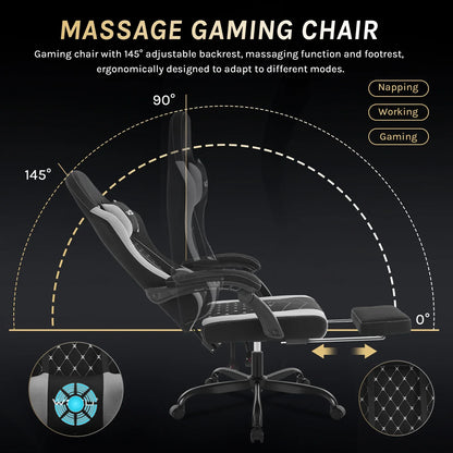 Silla de ordenador giratoria WOLTU con función de masaje, silla de oficina ergonómica con almohada y reposapiés, silla gaming ajustable en altura
