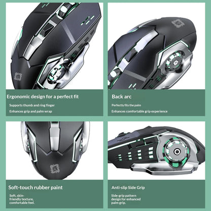 Wireless Mouse Silent Rechargeable Type-C Bluetooth 2.4G Dual Mode Ergonomic RGB Light for Laptop PC Office Home Gaming Daily Work