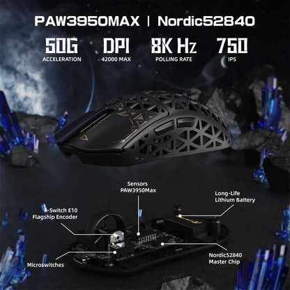 ATTACK SHARK R5Ultra Carbon Fiber Wireless 8K PAW3950MAX Gaming Mouse with 8K Coiled Cable