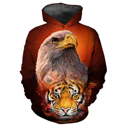 Animal Tiger Eagle Wolf 3D Print Men Women Loose Hoodie Casual Oversized Pullover Popular Fashion Sweatshirt Trend Men's Clothing