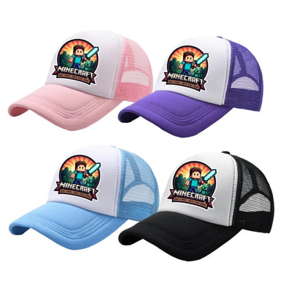 Minecraft Baseball Caps MC Pixel Game Character Print Peaked Adjustable Cartoon Sun Hat Summer Outdoor Mesh Casual Caps Gifts