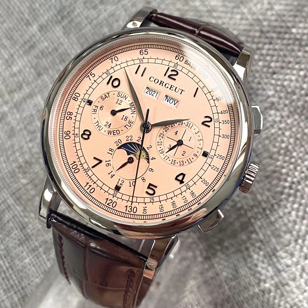 Avtomatska moška ura Multification z datumom, dnevom, mesecem in letom, mehanska moška ura iz 316L, polirano ohišje, indikator dan/noč, 42mm