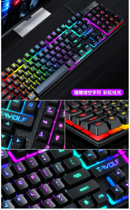 Spanish Keyboard with Spanish Layout Russian Arabic Keyboard Mouse Kit 100% Keyboard ISO Color Backlight Wired Gaming Office T20