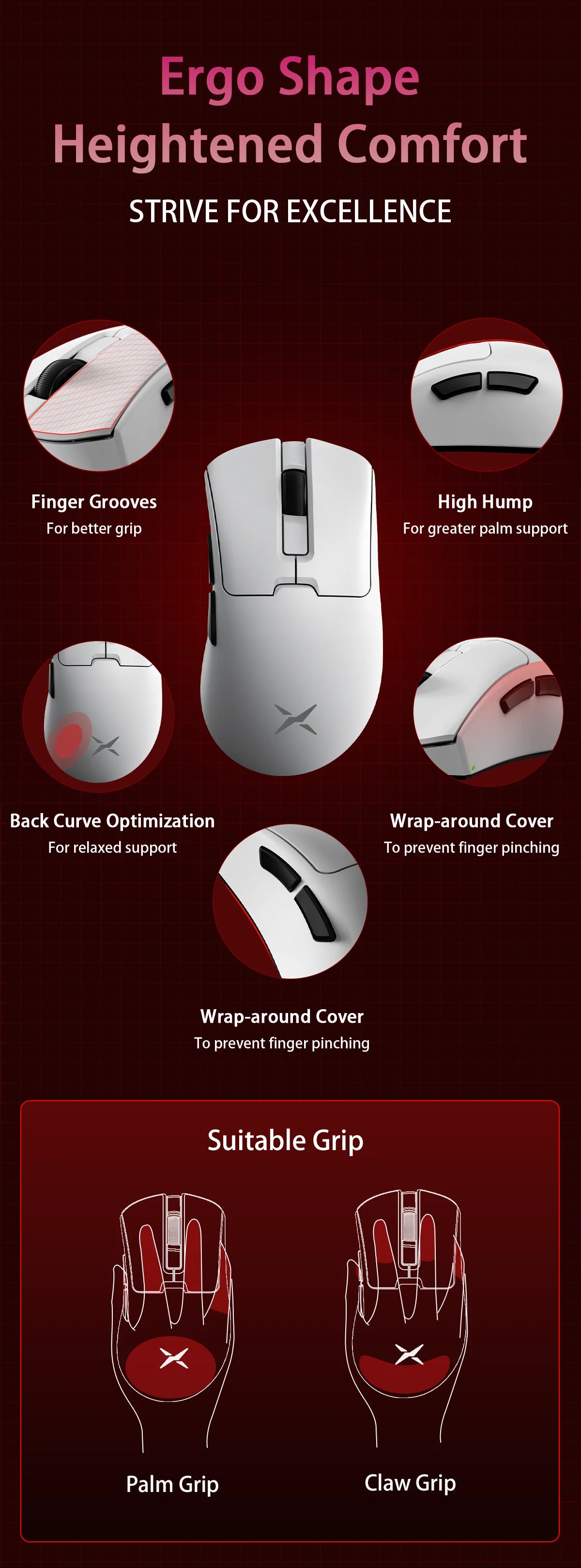 Delux M900PRO Ultra-Light Wireless Gaming Mouse, PAW3395 26K DPI, 1K/8K Polling Rate, Ergonomic Gaming Mouse for Large Hands, 50g PC Gaming Mouse