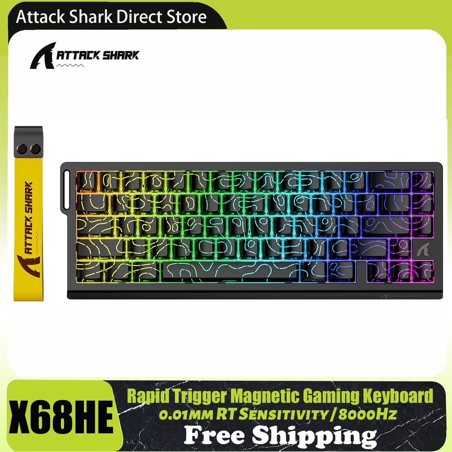 ATTACK SHARK X68 HE Rapid Trigger Magnetic Keyboard 8KHz Wired Gaming Keyboard, 60% RGB Hall Effect Keyboard with 0.01mm RT Accuracy, Snap Tap & DKS for PC/Mac