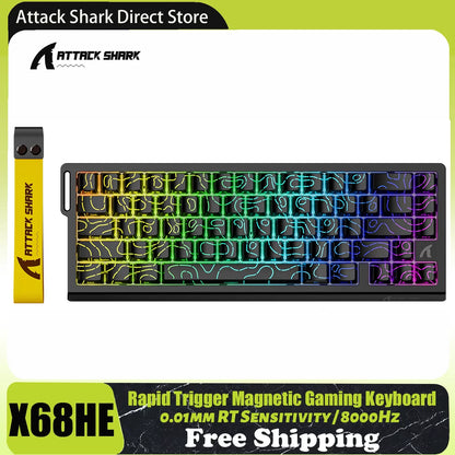 ATTACK SHARK X68 HE Rapid Trigger Magnetic Keyboard 8KHz Wired Gaming Keyboard, 60% RGB Hall Effect Keyboard with 0.01mm RT Accuracy, Snap Tap & DKS for PC/Mac