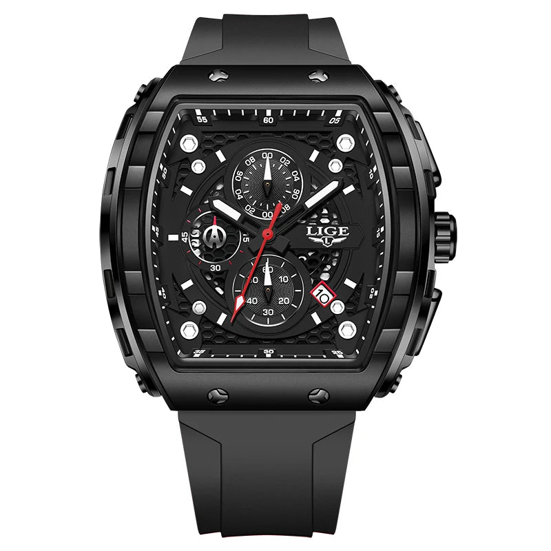 LIGE Man Watch Fashion Luxury Waterproof Silicone Strap Quartz Men's Watches Luminous Sports Auto Date Chronograph Simple Clocks
