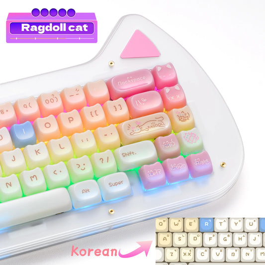 XVX 148 Tasten Katzen-Theme-Keycaps MAO-Profil Tastenkappen Koreanisch glänzende niedliche Keycaps für Tastaturen 61 64 68 78 87 96 98 104 108