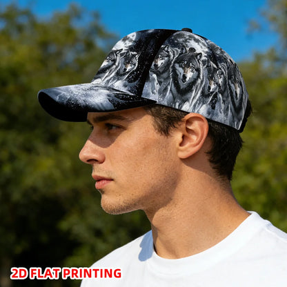 Casquette de baseball classique ornée d’un imprimé plat en 2D représentant des loups sous la pleine lune – casquette légère et ajustable à visière en bec de canard